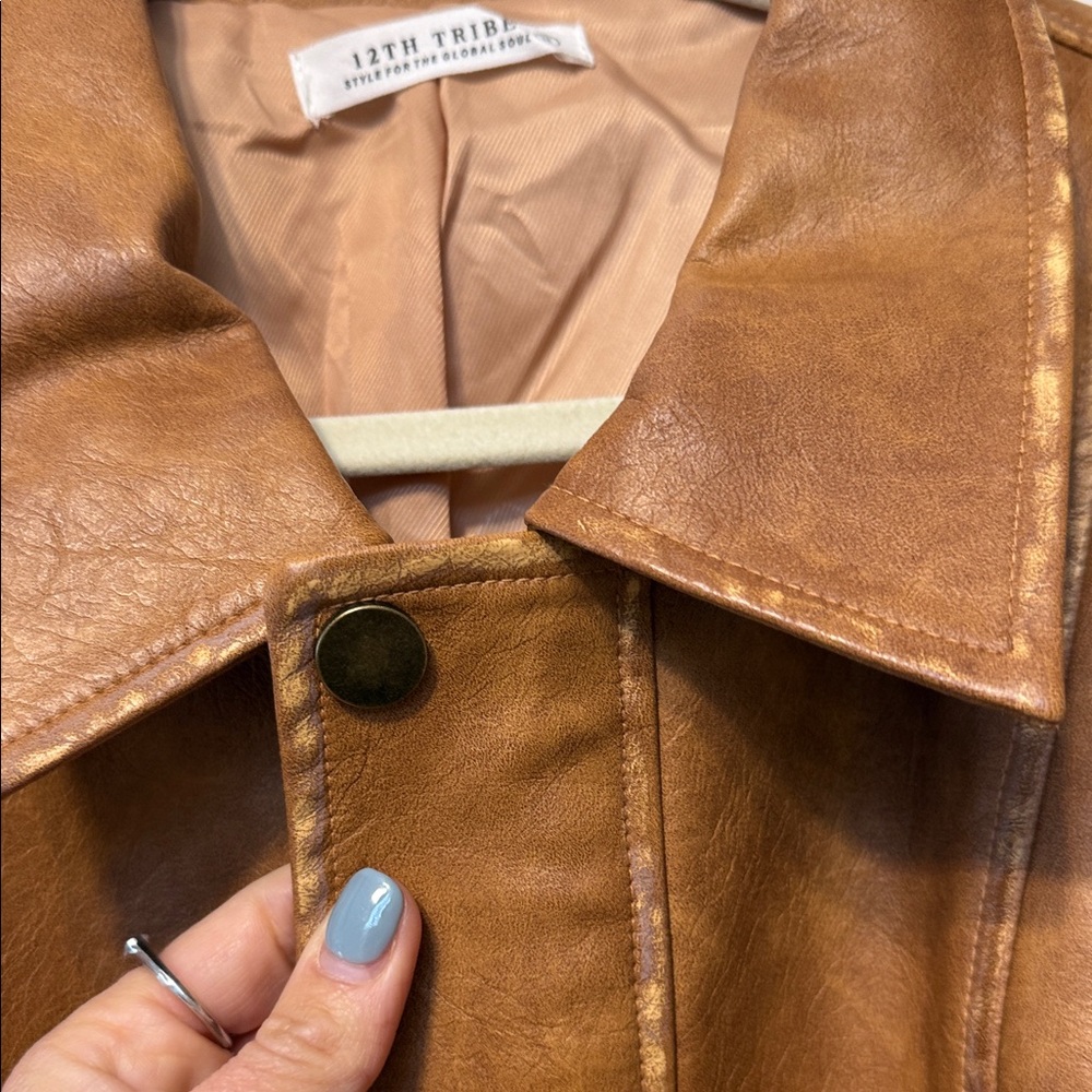 Women’s  12th tribe Brown vegan Leather Jacket - Picture 6 of 9